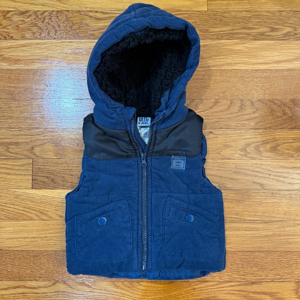 Little Lad Full Zip Hooded Navy Blue Vest - Boys Size 12 Months